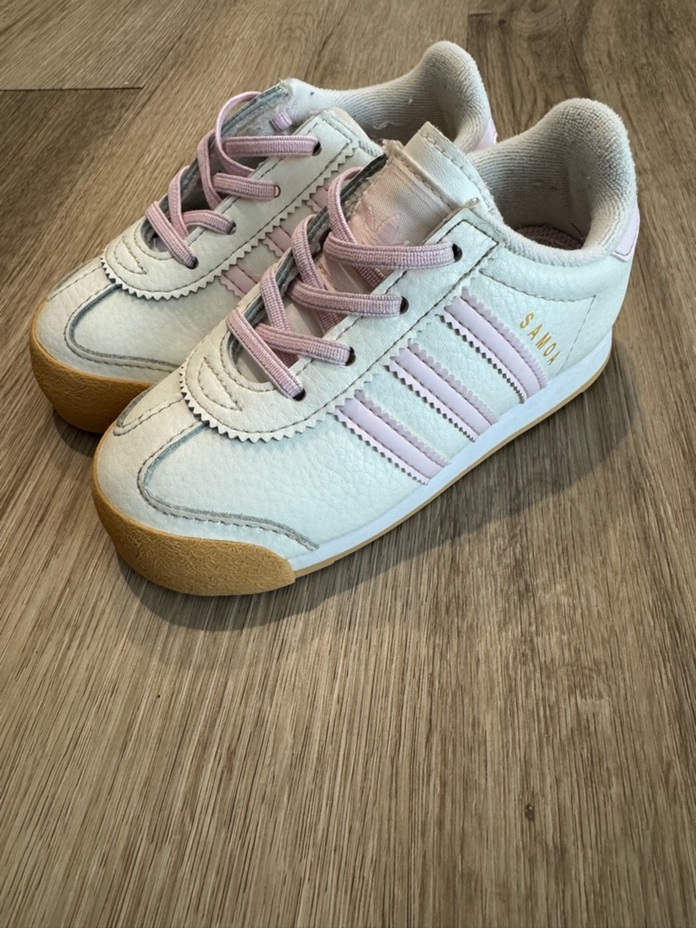 Kids White and Pink Athletic Sneakers